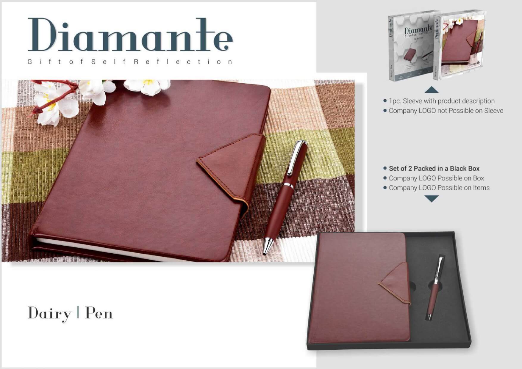 2 in 1 A5 Diary and Pen Set Diamonte