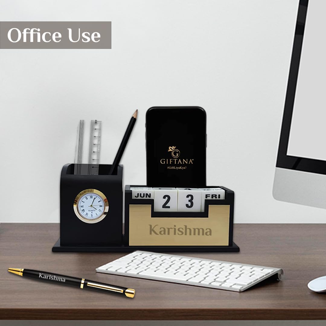 Personalized Infinity Calendar Table Clock Desk Organizer - Gold