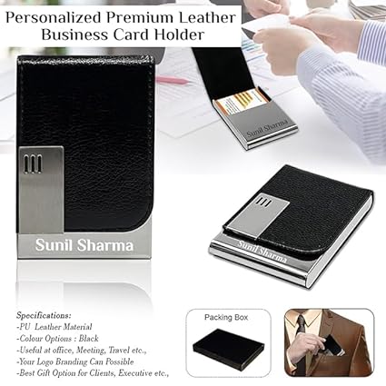Giftana Personalized Card Holder, Diary with Pen, Keychain with Name - Black