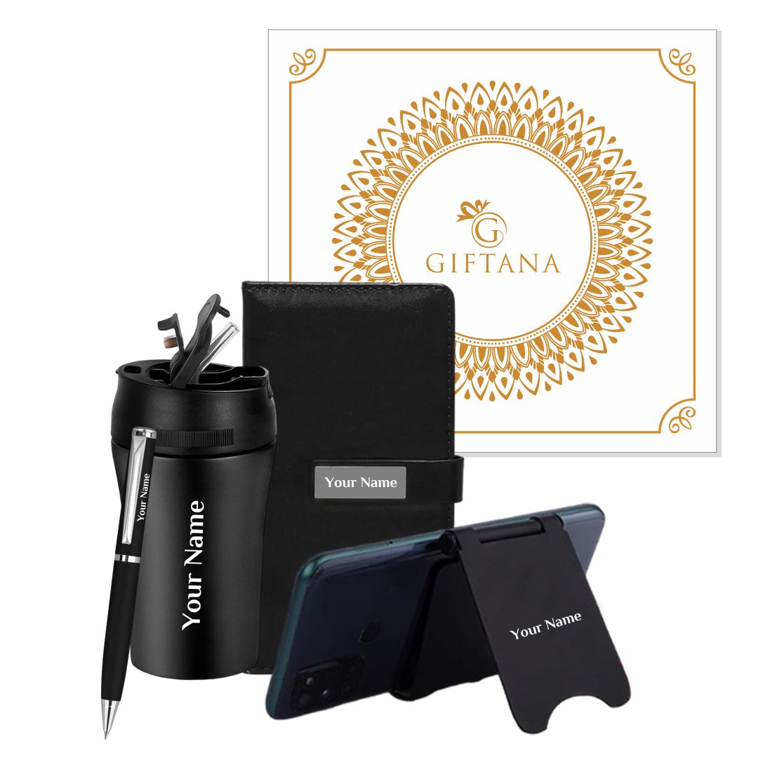 Personalized 4 in 1 Gift Set Tumbler, Pen, Mini Diary and Mobile Stand