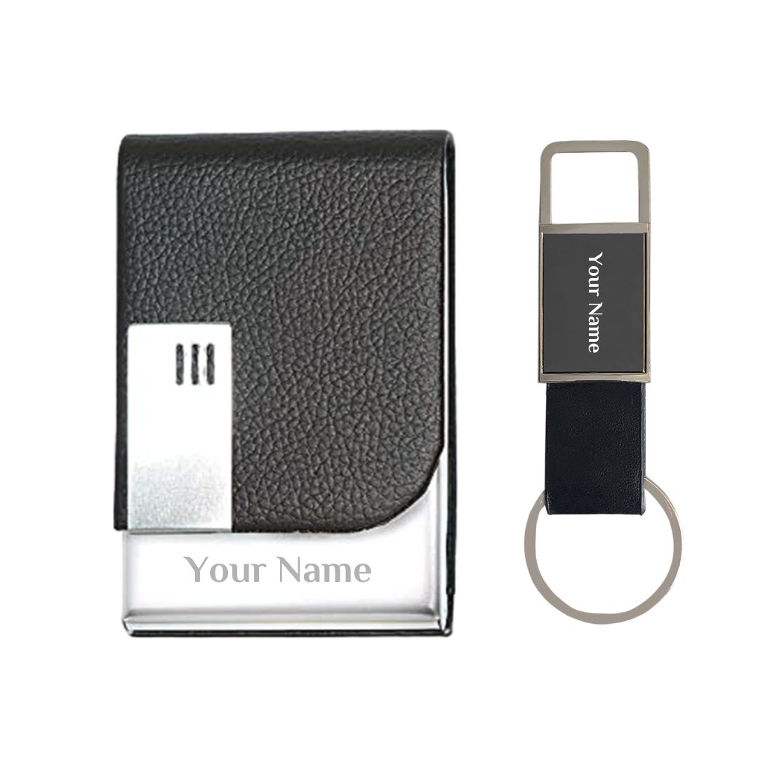 Customized Business Cardholder and Keychain with Name Engraved