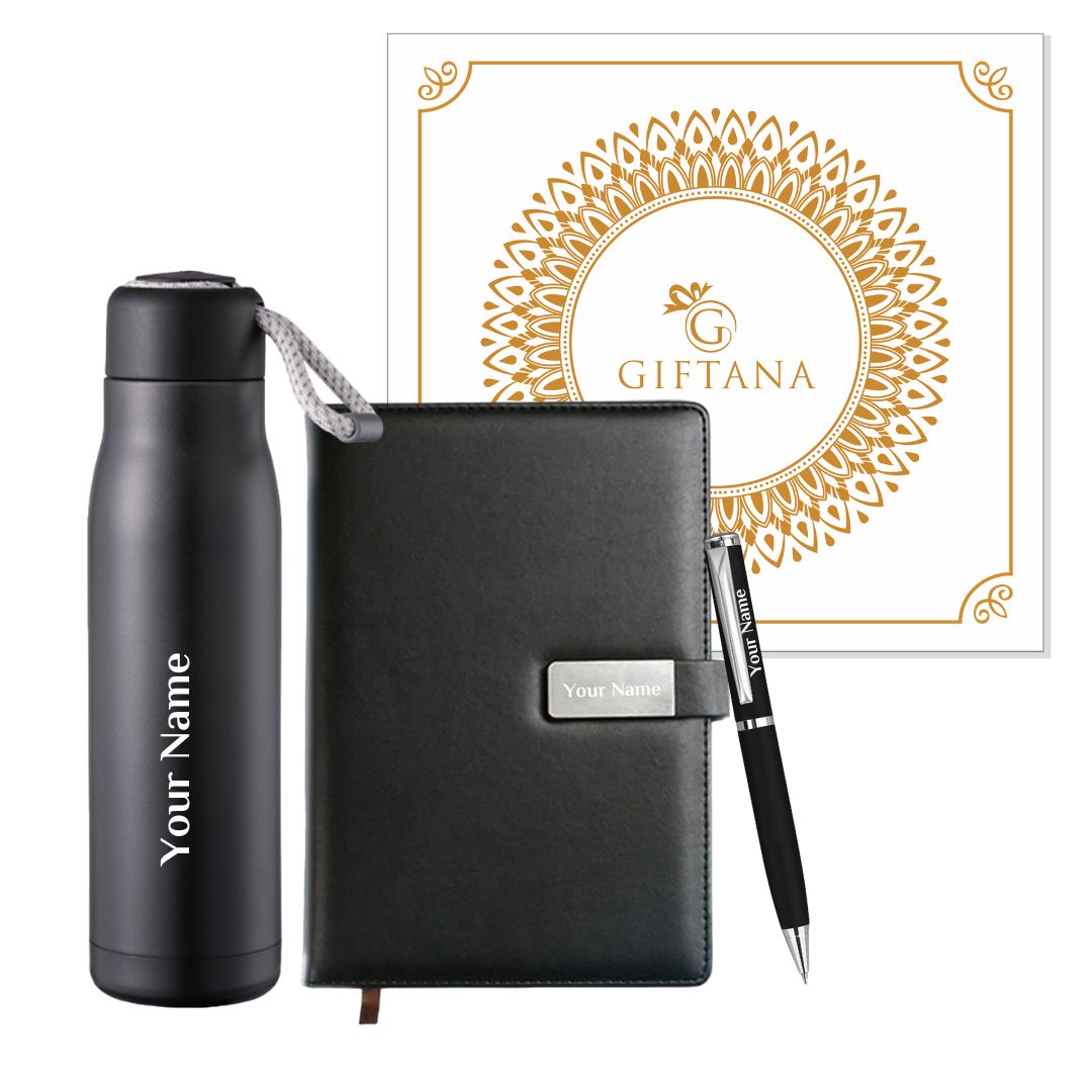 Personalized Diary With Pen, Flask Bottle With Name Engraved