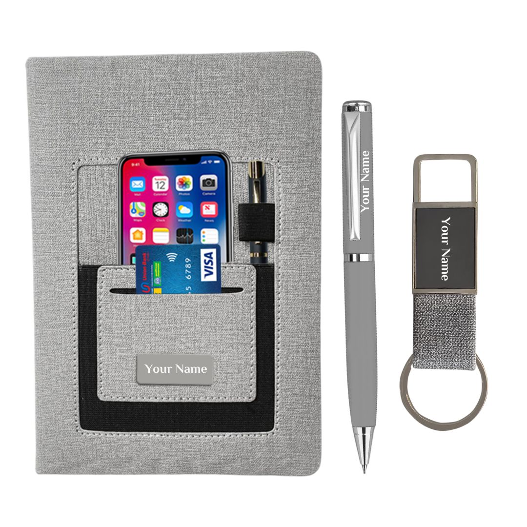 Name Engaved Pocket Notebook Diary with Pen, Keychain Gift Set