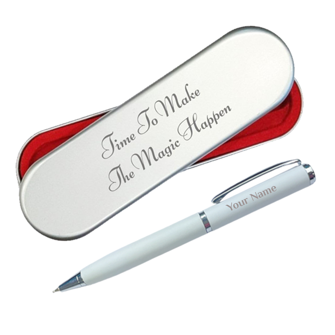 Personalized Name Metallic Ball Pen - White