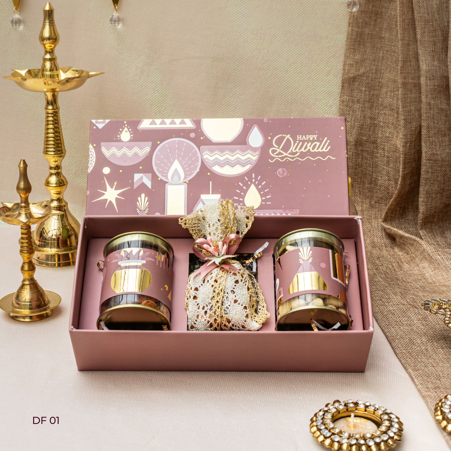 Diwali Gift Set with Decorative Jars and Potli - DF 01