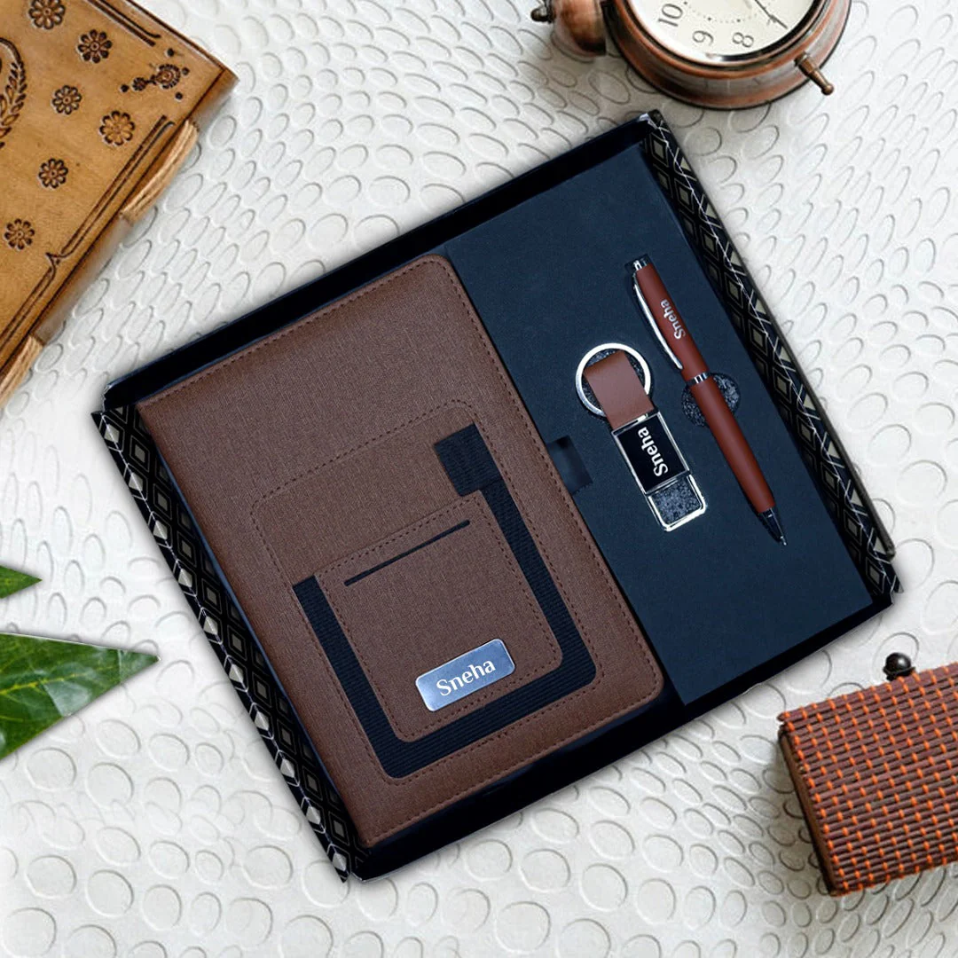 Corporate Gift Combo – Elegant Pocket Diary with Pen & Keychain