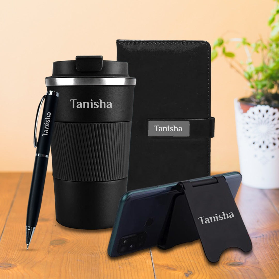 Personalized 4 in 1 Gift Set Tumbler, Pen, Mini Diary and Mobile Stand