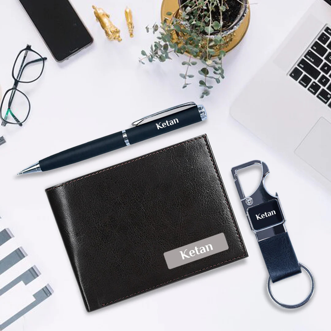 Corporate Gifts for Him – Custom Wallet, Pen & Keychain