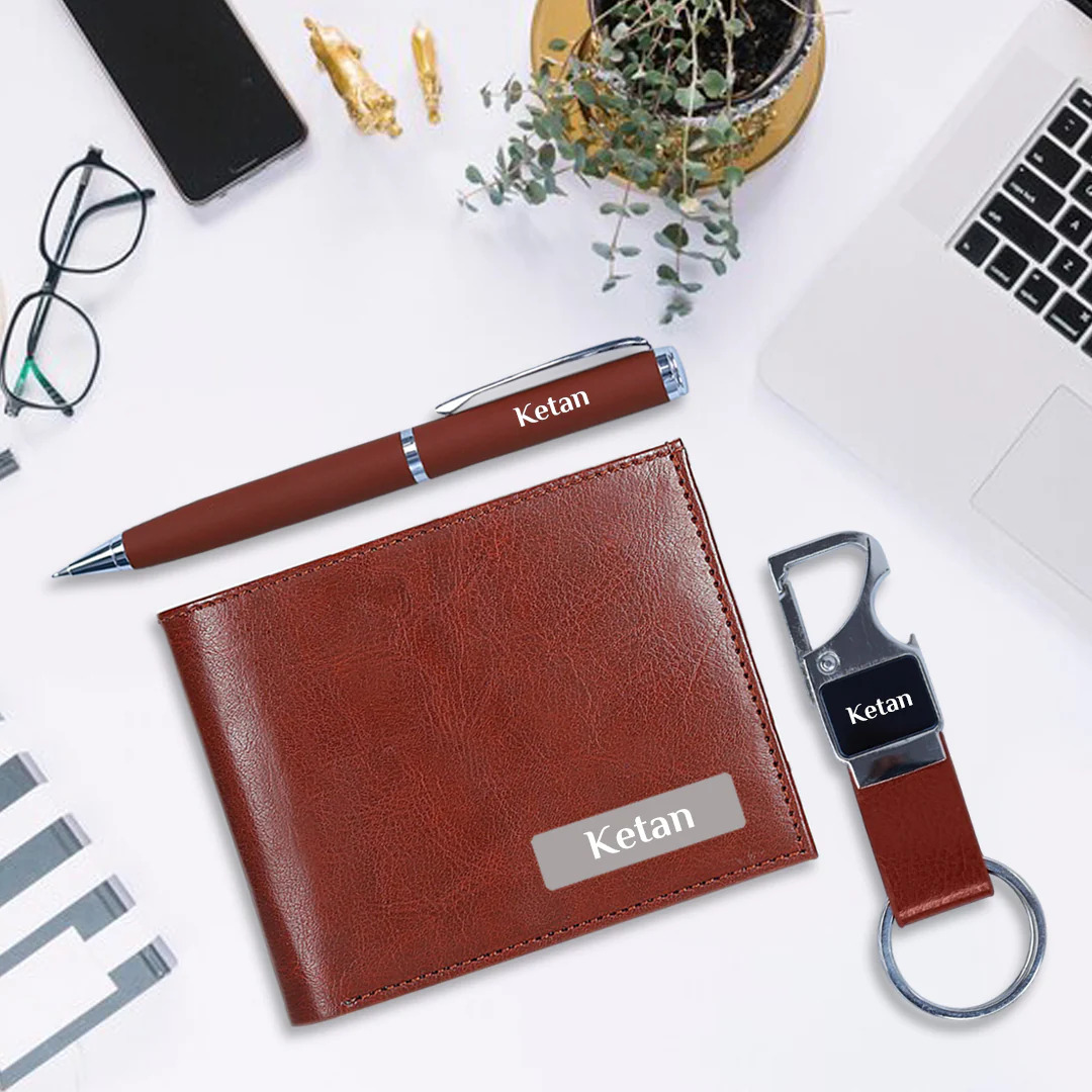 Corporate Gifts for Him – Custom Wallet, Pen & Keychain
