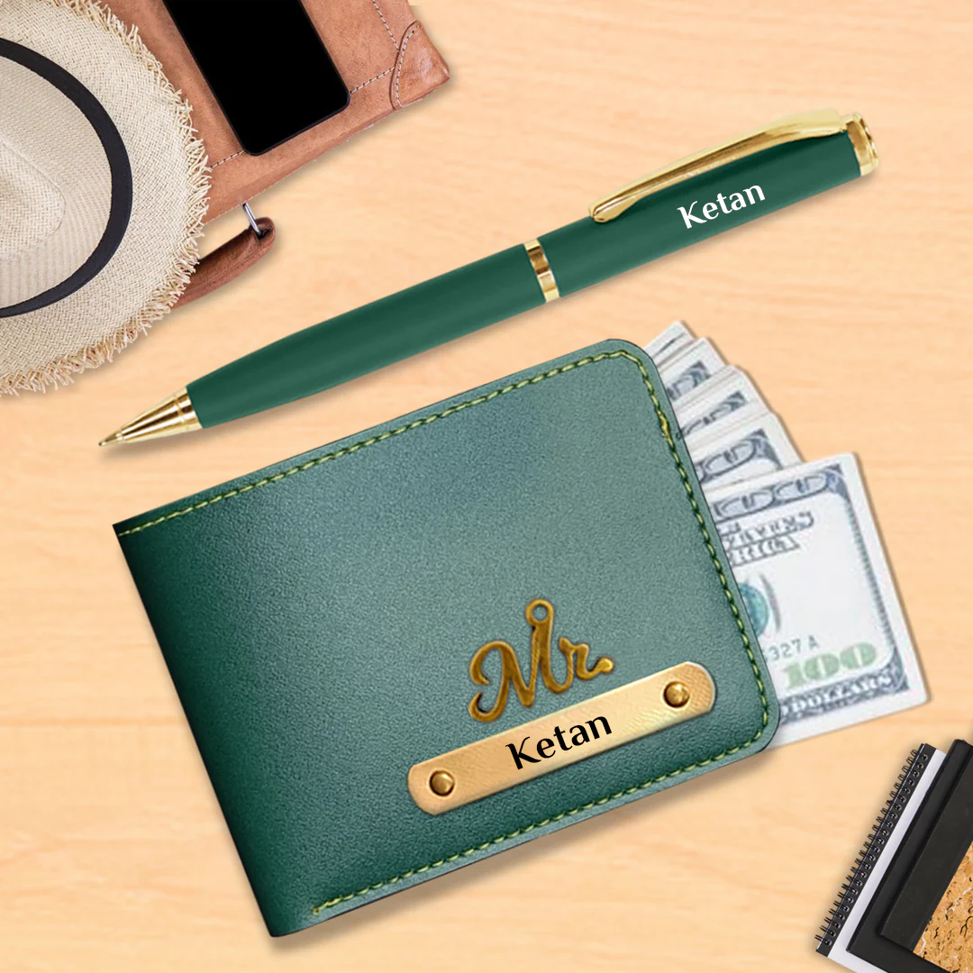 Personalized Corporate Gift for Him -  Vegan Wallet & Pen