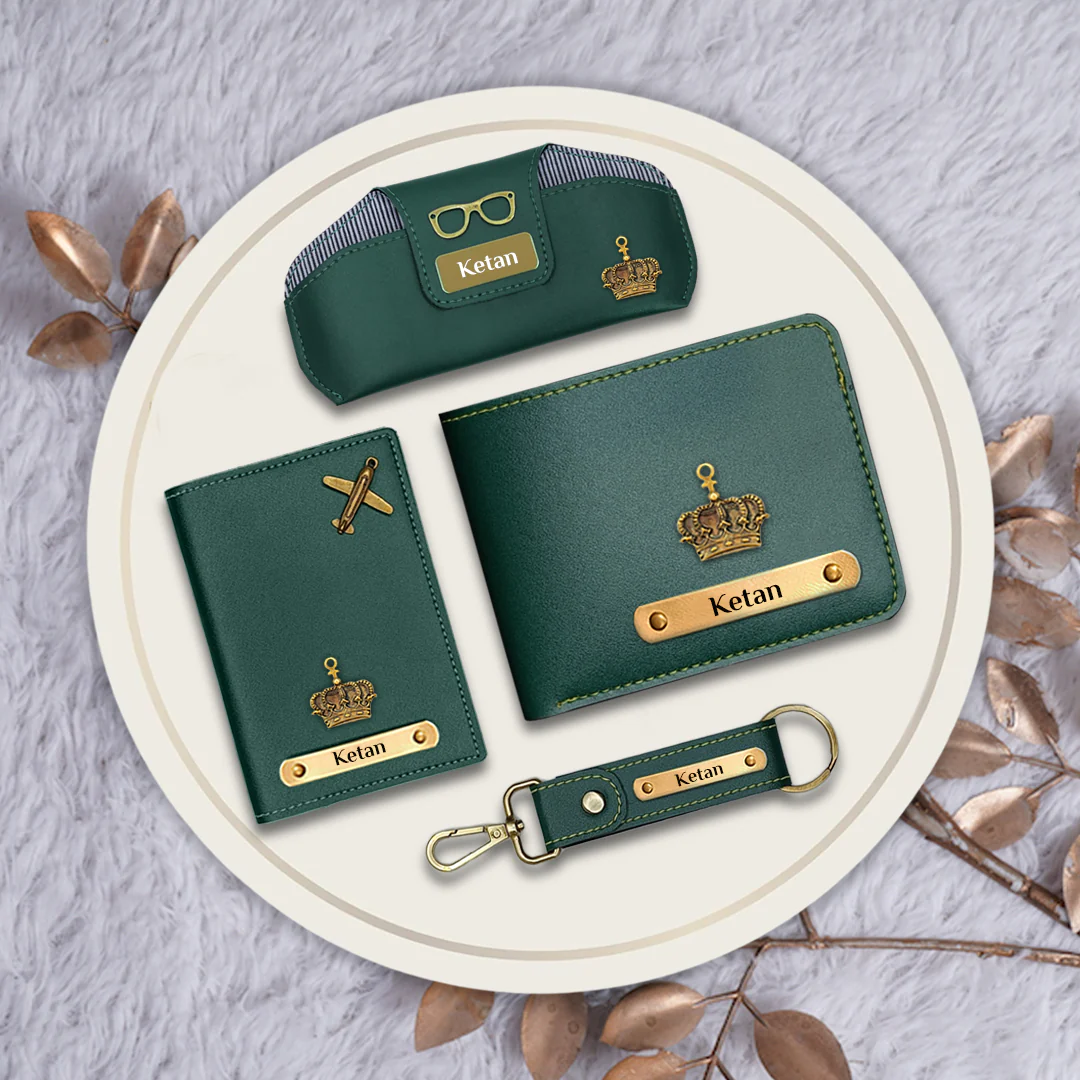 Customized Gift for Men - Wallet, Keychain, Passport Cover & Sunglass Case Set