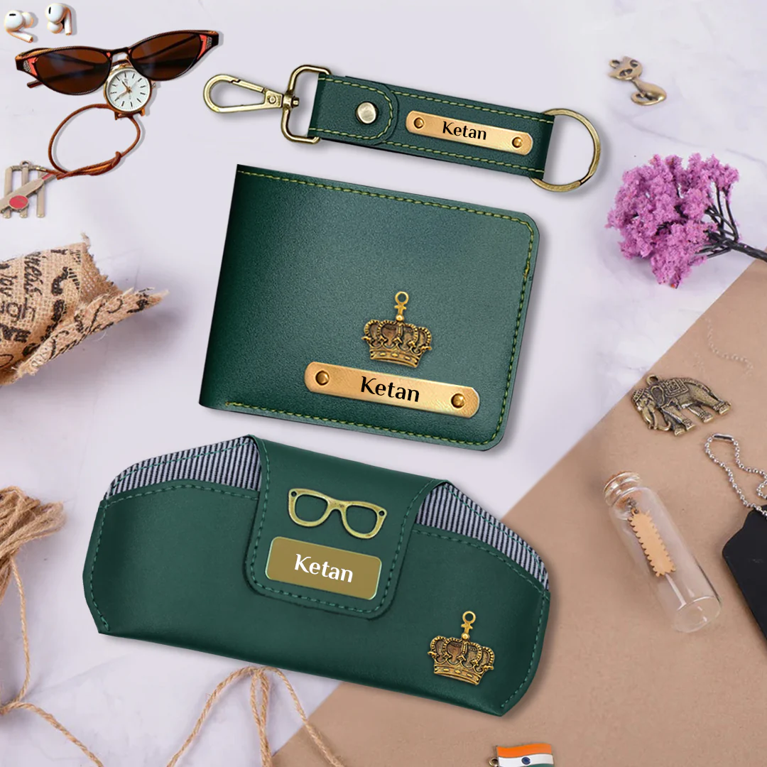 Corporate Gift for Men – Elegant Tan Wallet, Keychain & Sunglass Case Set