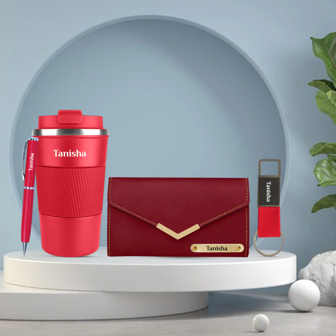 Customized Gift Set for Her – Tumbler, Wallet, Pen & Keychain