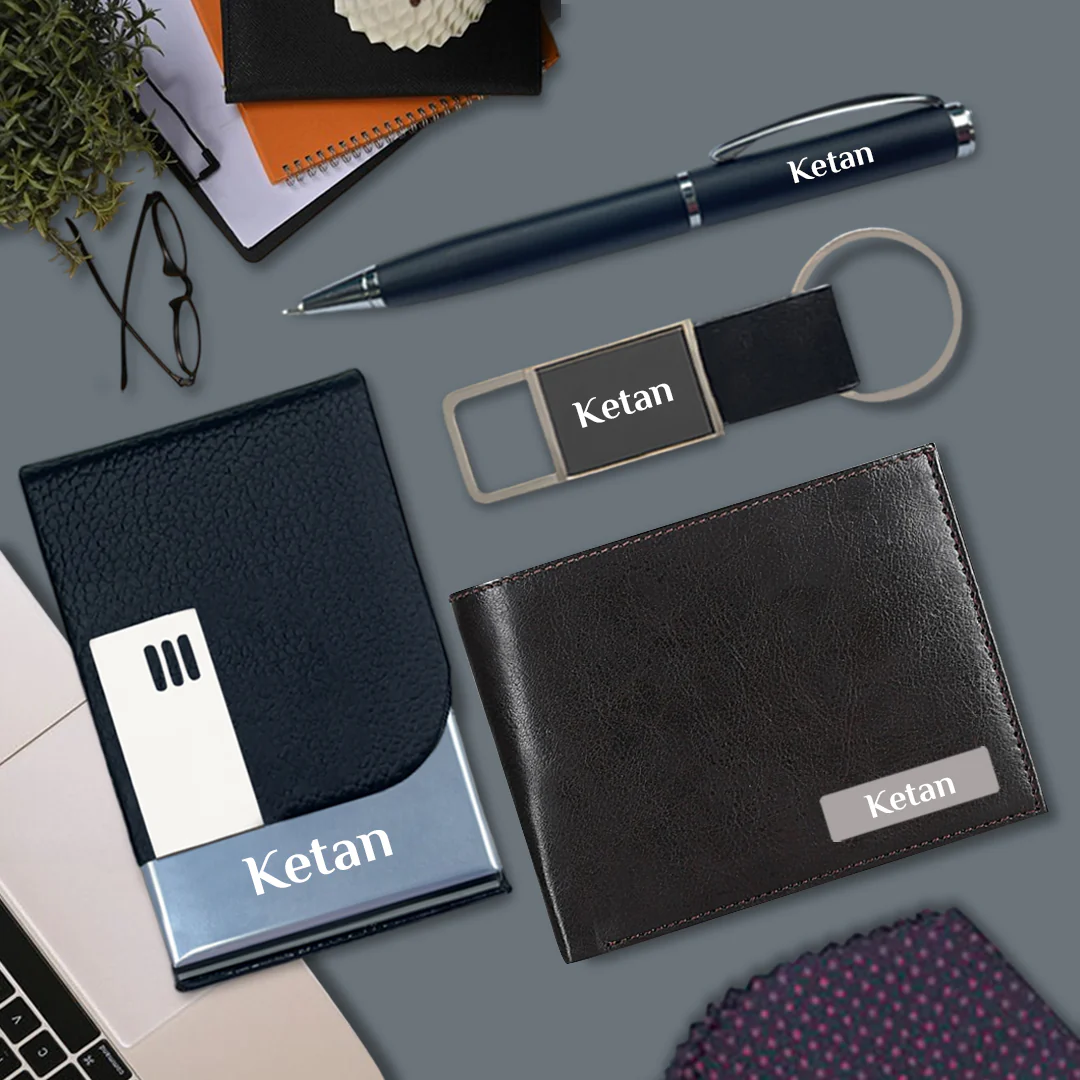 Exclusive Corporate Gift for Him – Wallet, Pen, Keychain & Card Holder Set