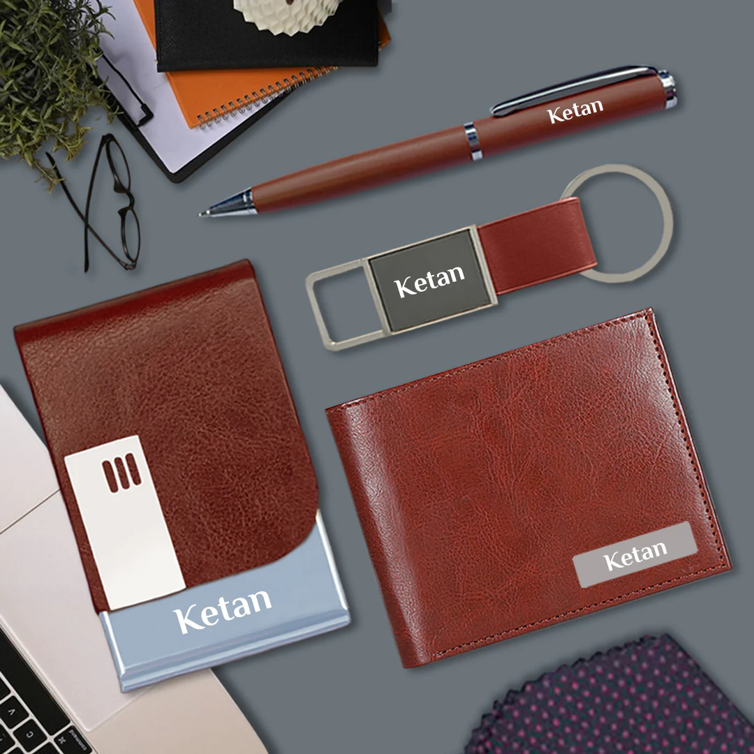 Exclusive Corporate Gift for Him – Wallet, Pen, Keychain & Card Holder Set