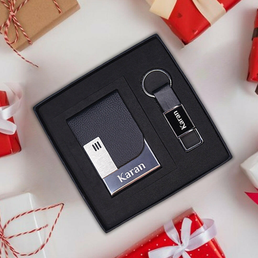 Corporate Gift Essential – Elegant Card Holder with Keychain Set