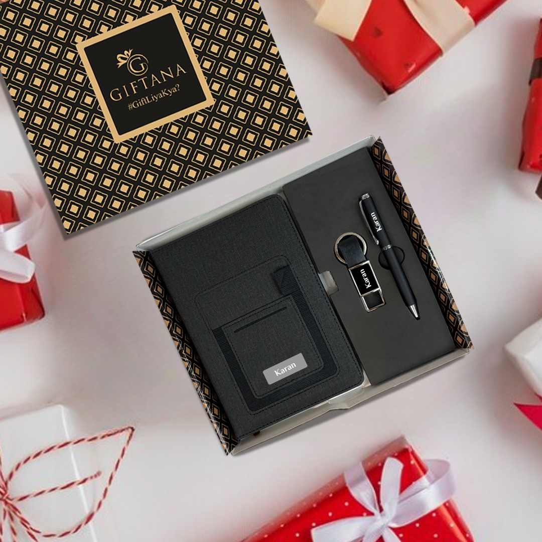 Corporate Gift Combo – Elegant Pocket Diary with Pen & Keychain