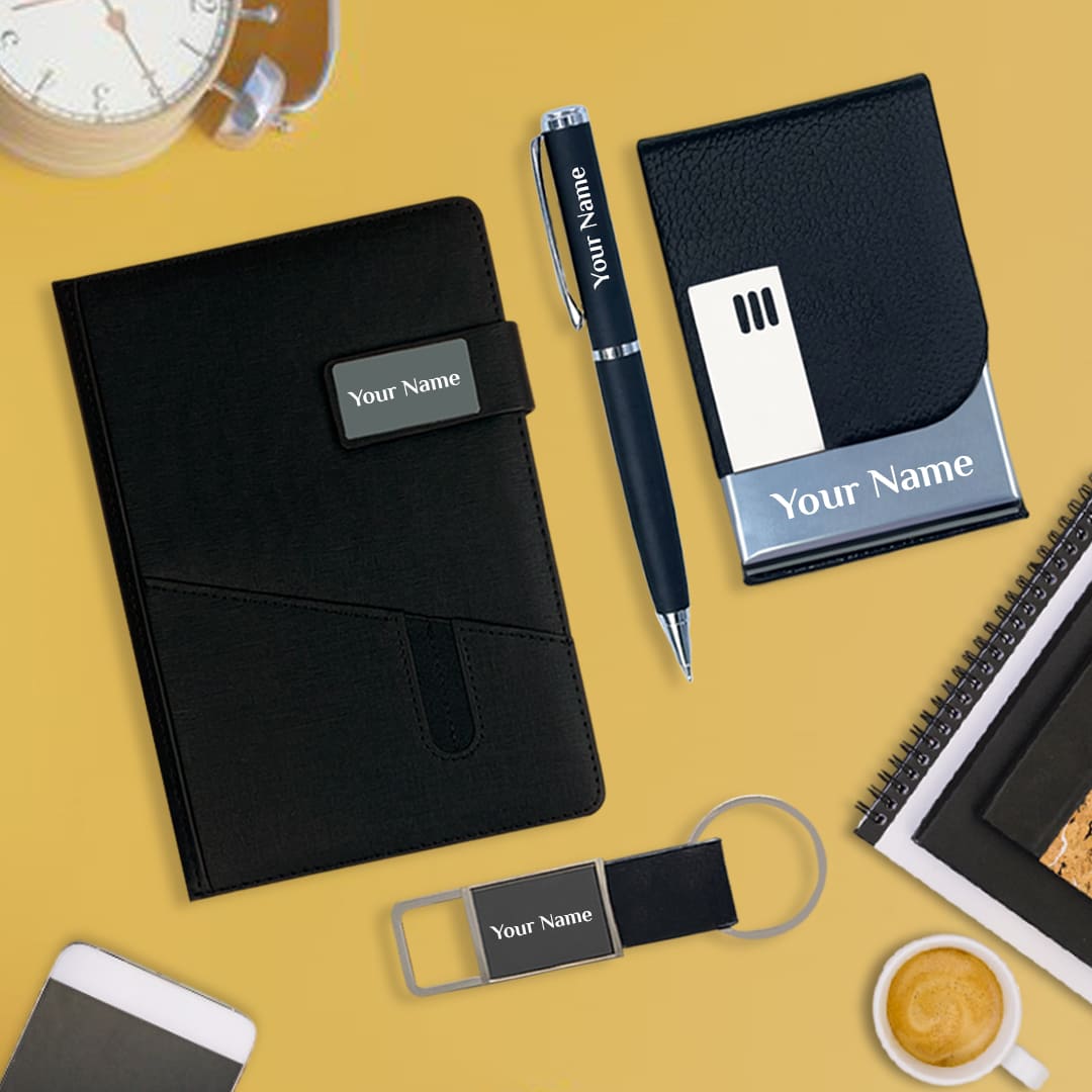 1744792397_Customized_Gifts_-_Black_Jute_Diary_Set_with_Pen_Card_Holder_Keychain