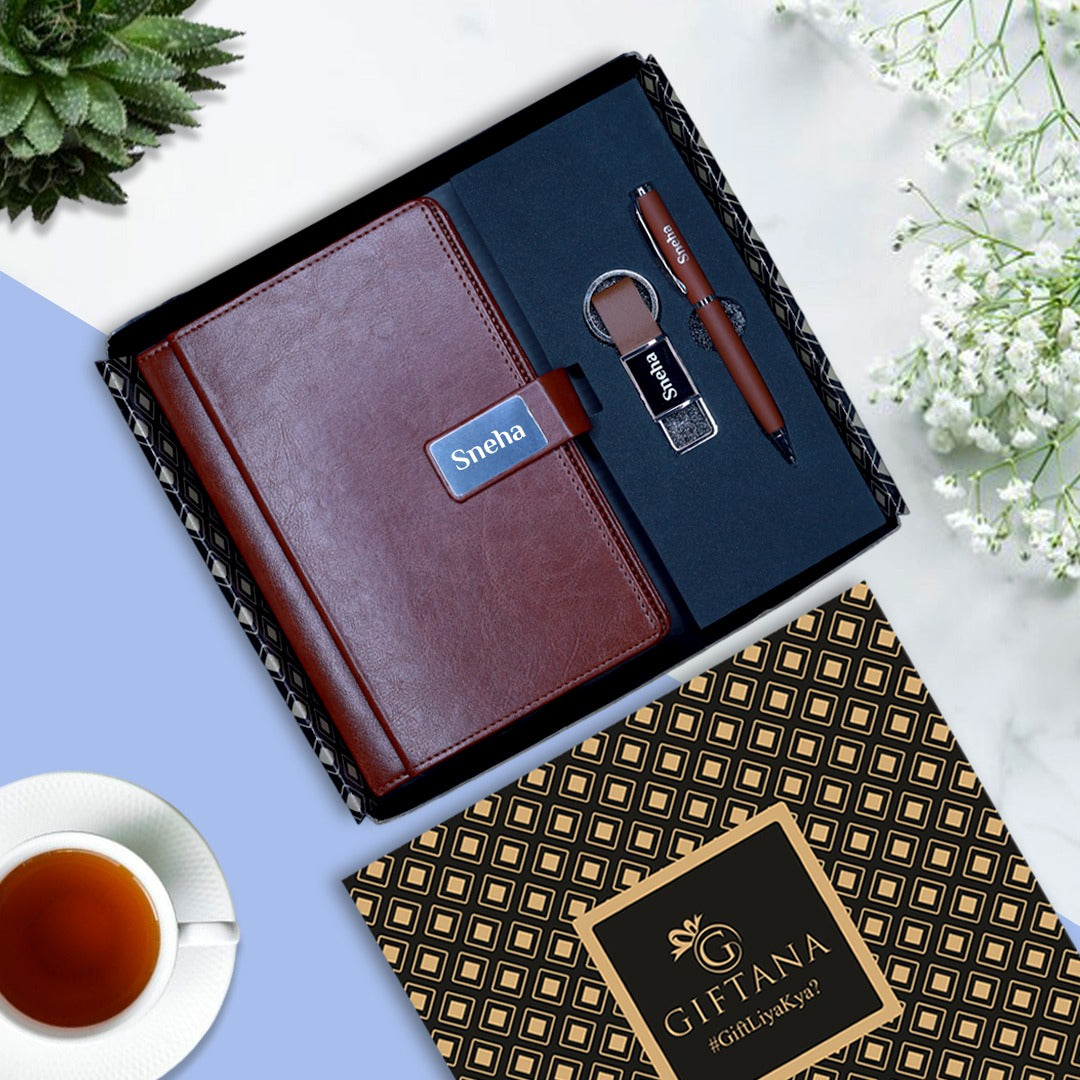 Leather Magnet Organizer Diary Pen Keychain Corporate Gift Set