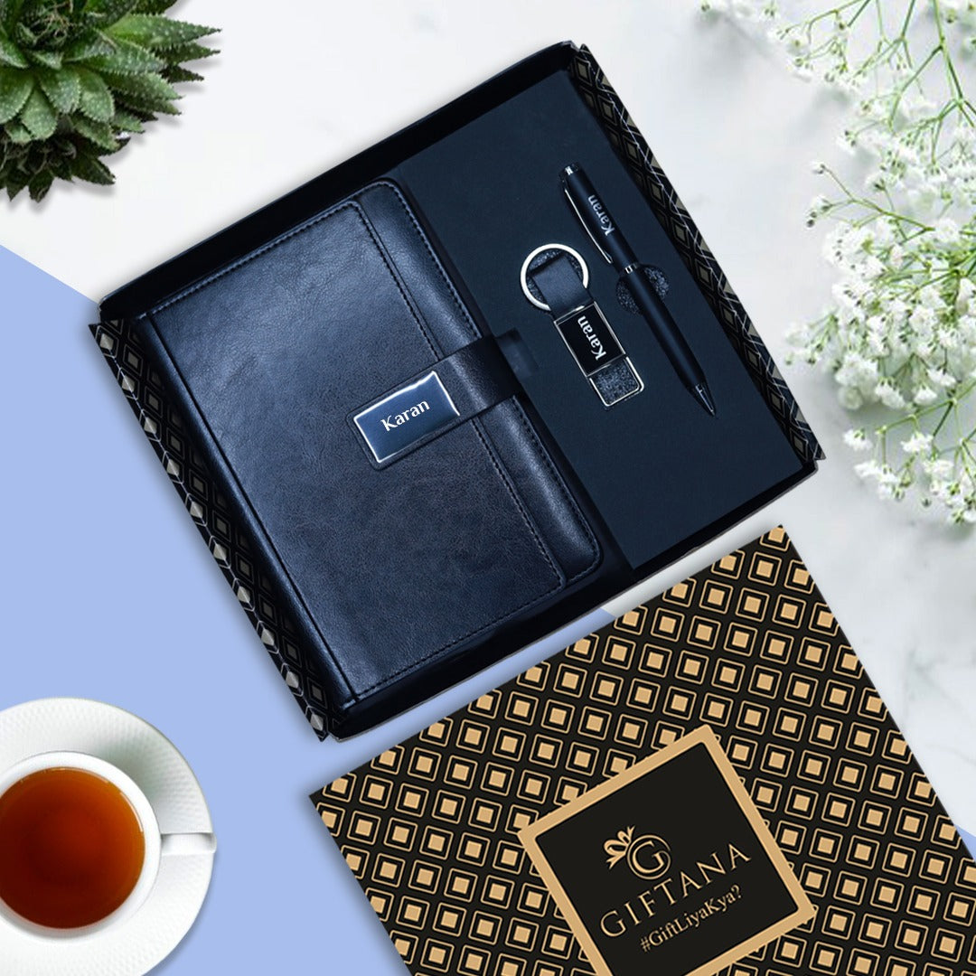 Leather Magnet Organizer Diary Pen Keychain Corporate Gift Set